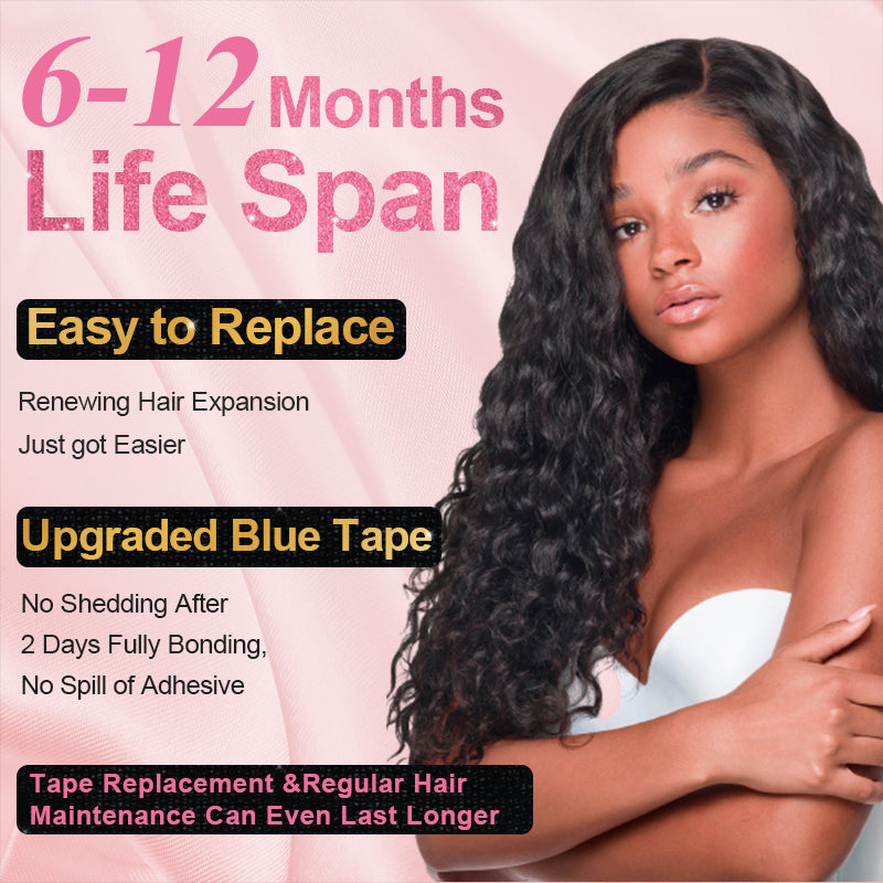 #1B Deep Curly Tape in Hair  Extensions 20pcs 50g/pack Seamless Skin Weft Hair | 100% Human Hair | BORUIHAIR