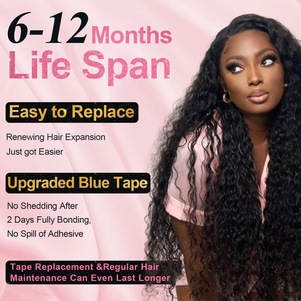 #1B Deep Wave Tape in Hair  Extensions 20pcs 50g/pack Seamless Skin Weft Hair | 100% Human Hair | BORUIHAIR