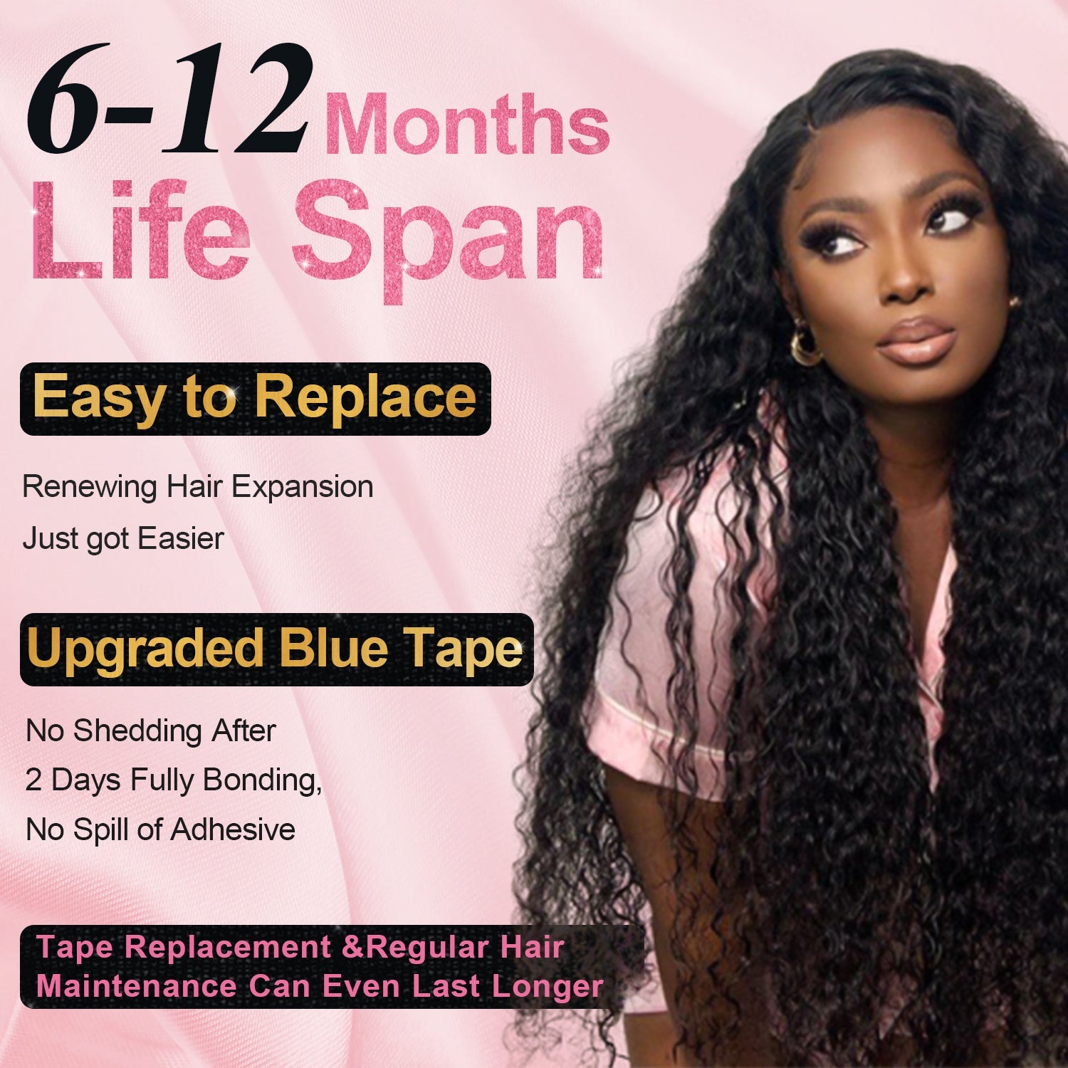 #1B Deep Wave Tape in Hair  Extensions 20pcs 50g/pack Seamless Skin Weft Hair | 100% Human Hair | BORUIHAIR