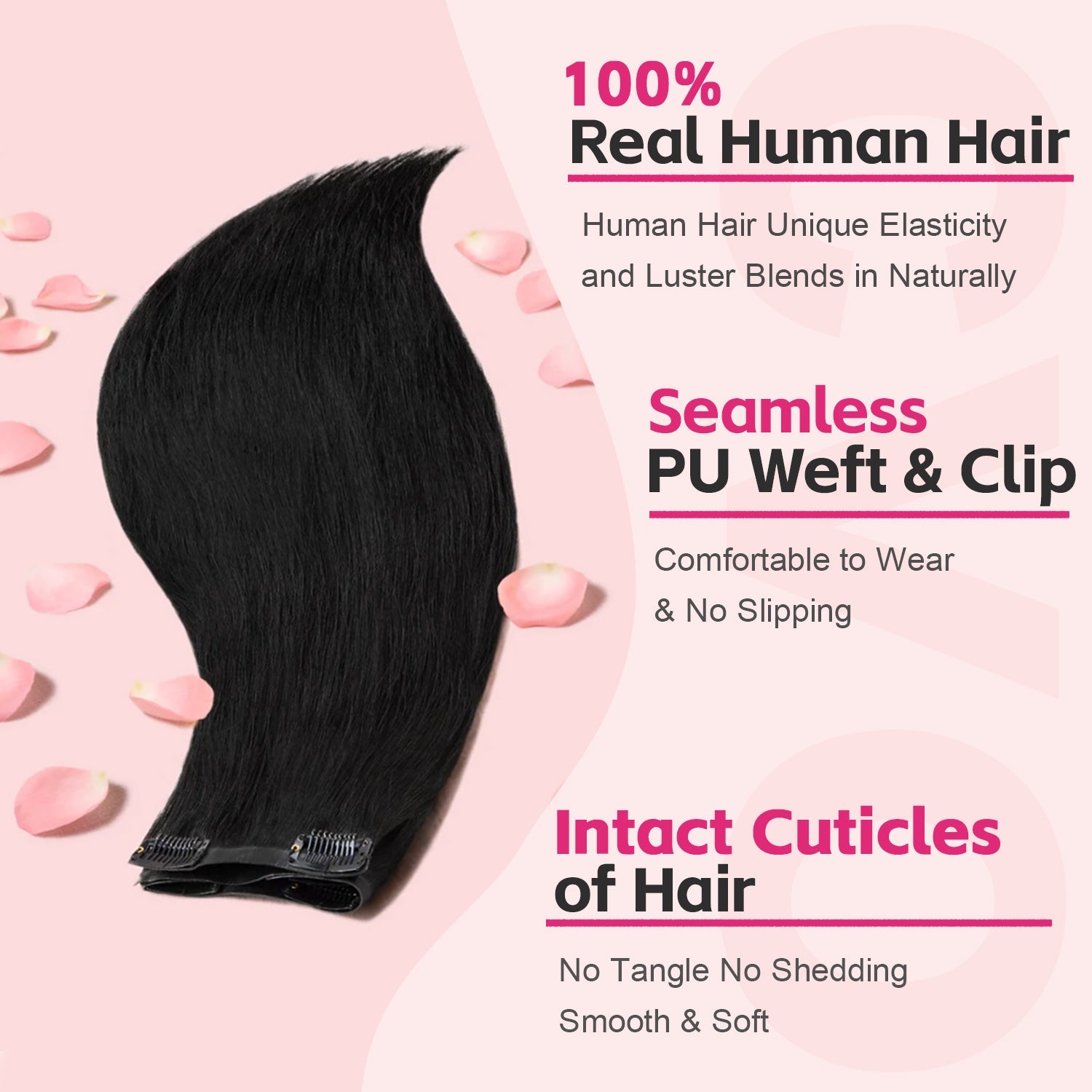 #1B Straight |6Pcs 100g | PU Seamless Clip ins Hair | 100% Human Hair | boruihair