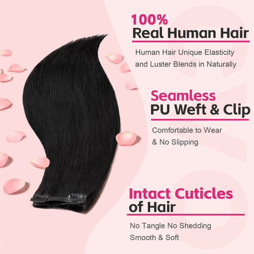 #1B Straight |6Pcs 100g | PU Seamless Clip ins Hair | 100% Human Hair | boruihair