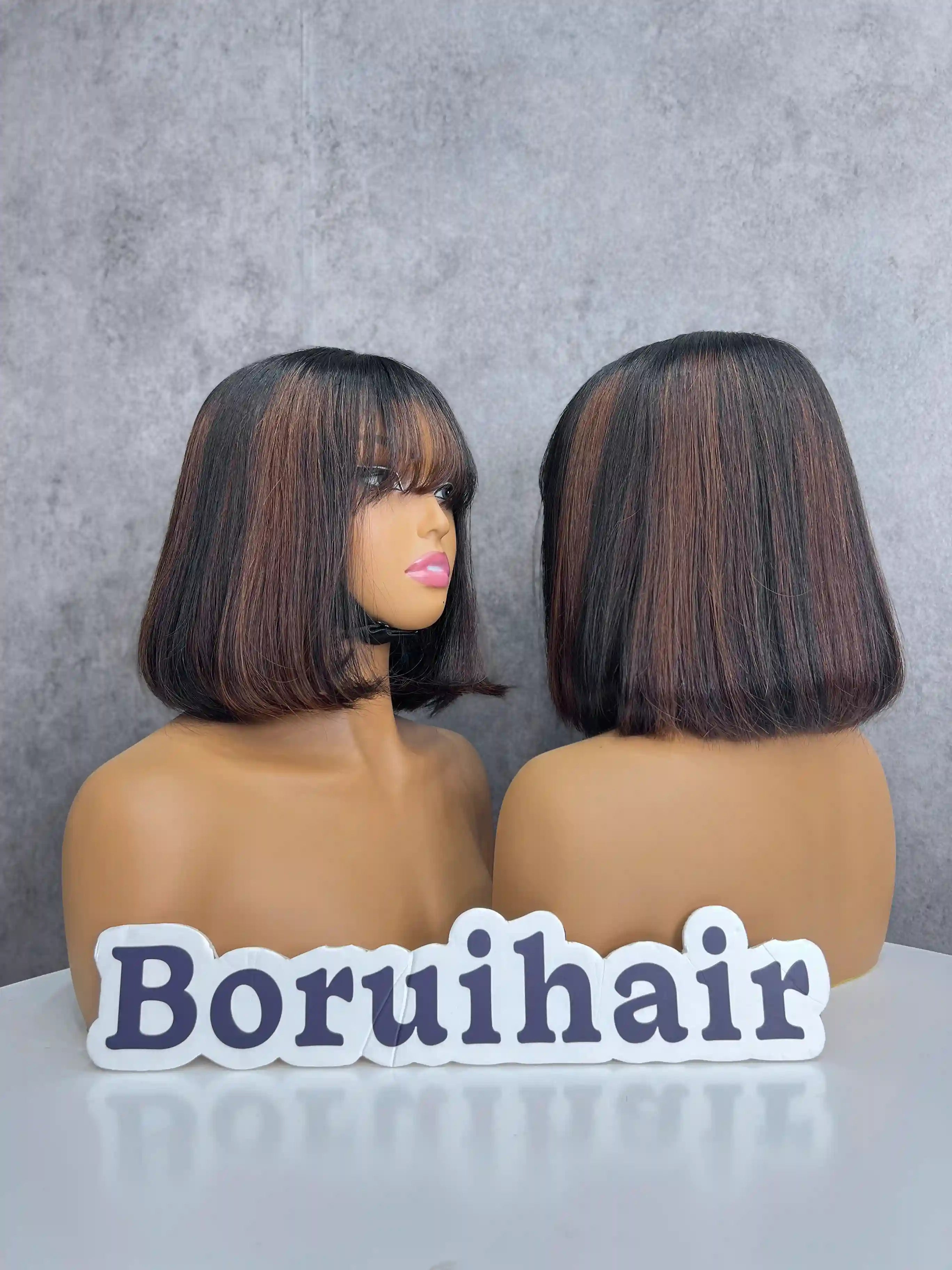 2x6 Lace Bob Human Hair Wig With Bangs Vietnamese Lace Straight Colorful Wig| 2x6 Transparent Closure | 100% Human Hair | Boruihair