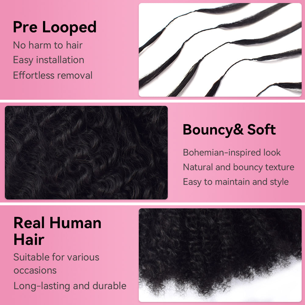 Kinky Curly Wave Crochet Human Hair Pre Loop Extensions BORUIHAIR