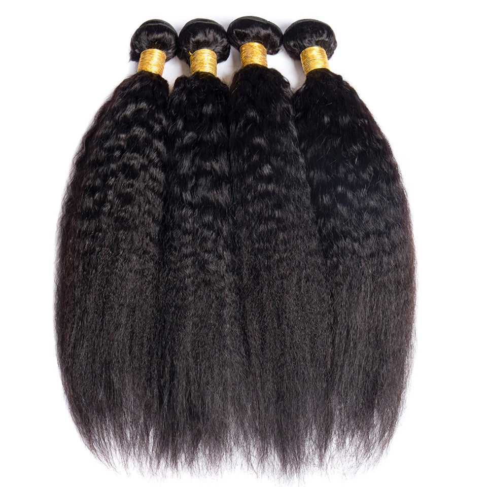 Kinky Straight 4PCS Bundles & 1PC Closure or Frontal – 5x5, 13x4 & 13x6 | 100% Human Hair | Transparent Lace Wig | Boruihair