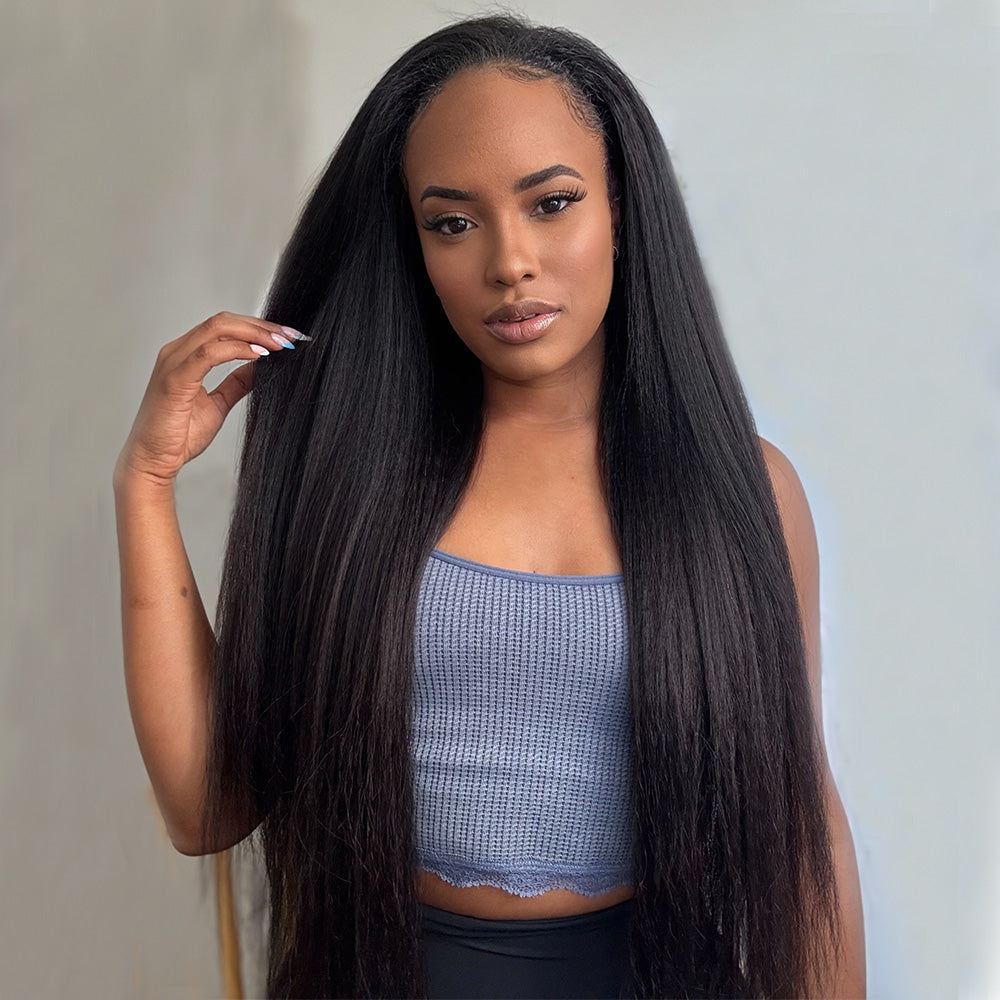 Yaki Straight | Virgin Hair | Wear & Go Half Wig | 3 In 1 Wig No Glue Half Wig | 100% Human Hair