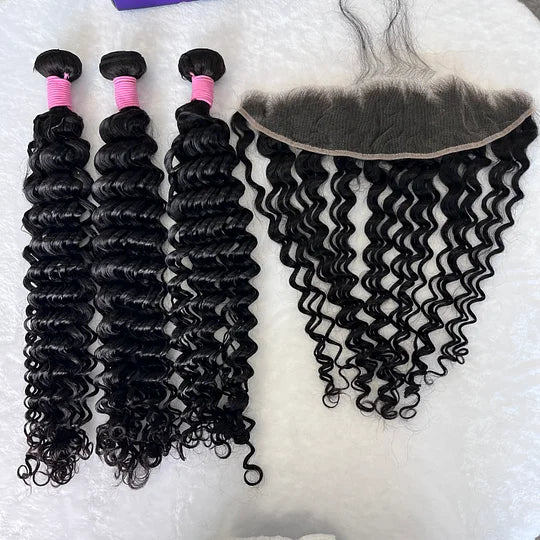 Deep Wave 3PCS Bundles & 1PC Closure or Frontal – 5x5, 13x4 & 13x6 | 100% Human Hair | HD Lace Wig | Boruihair