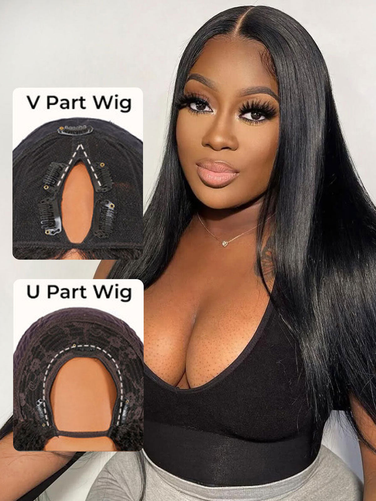 250% Density Boruihair Straight Glueless Pre‐Plucked Human Hair Wigs| V‐Part & U‐Part Options | 100% Human Hair