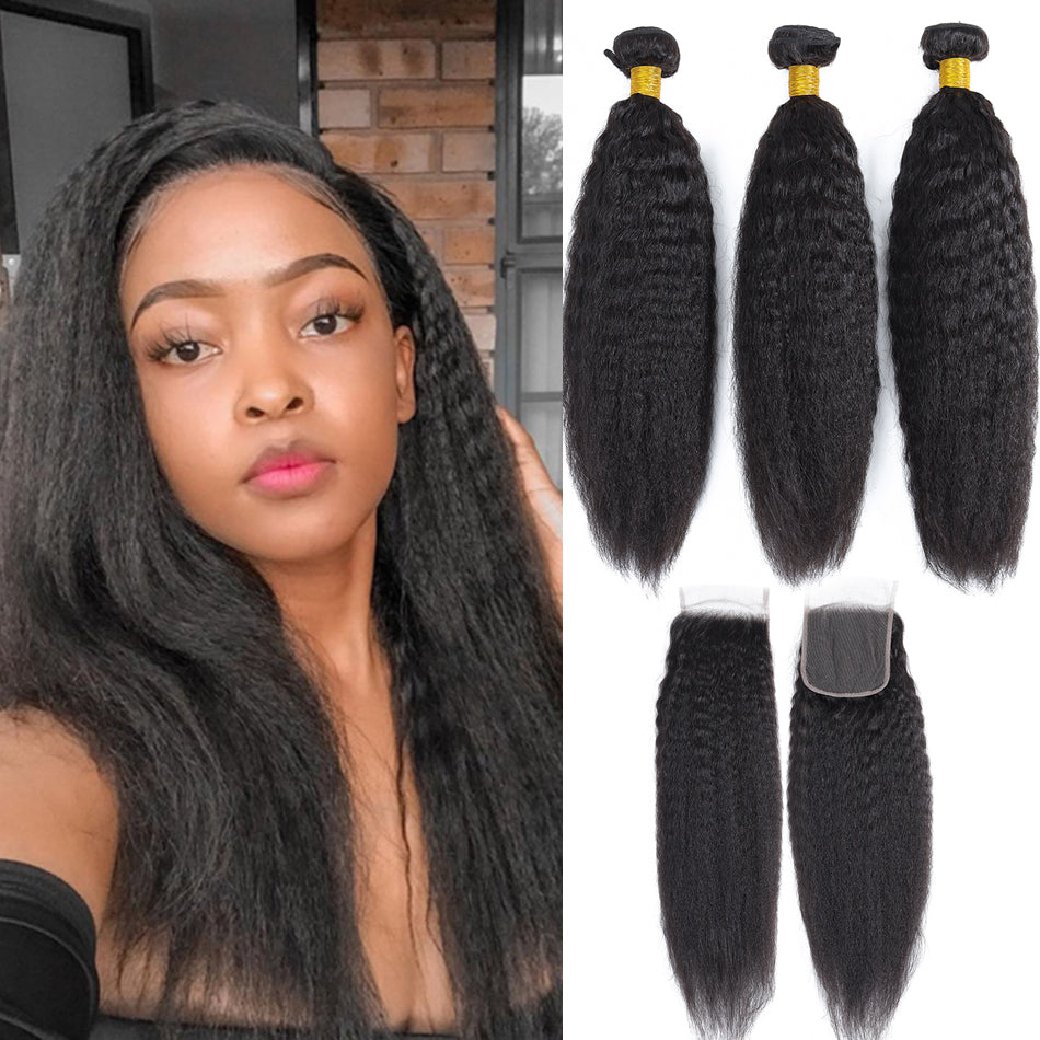 Kinky Straight 3PCS Bundles & 1PC Closure or Frontal – 5x5, 13x4 & 13x6 | 100% Human Hair | HD Lace Wig | Boruihair