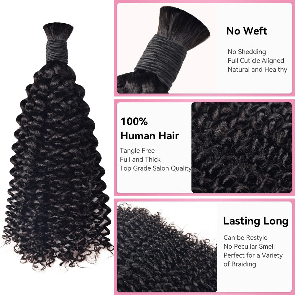 #1B Natural Black Boho Braids Jerry Curly No Weft Bulk Hair for Human Hair BORUIHAIR