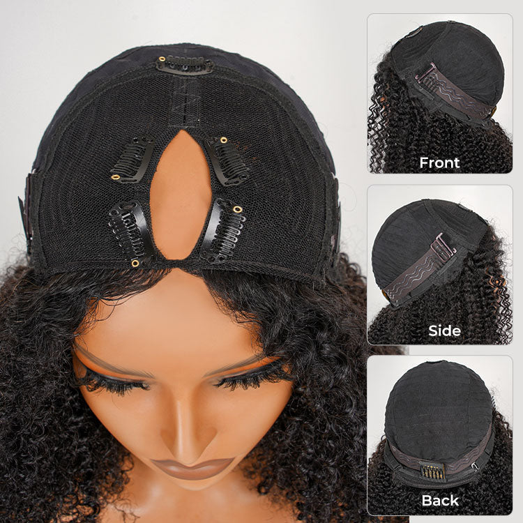 250% Density Boruihair Kinky Curly Glueless Pre‐Plucked Human Hair Wigs| V‐Part & U‐Part Options | 100% Human Hair