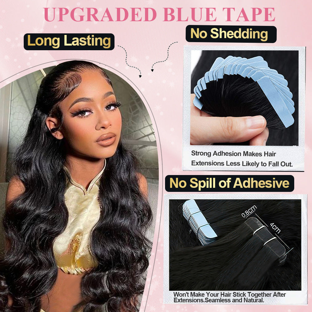 #1B Body Wave Tape in Hair  Extensions 20pcs 50g/pack Seamless Skin Weft Hair | 100% Human Hair | BORUIHAIR