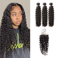 Deep Wave 3PCS Bundles & 1PC 6x6 Lace Closure | Transparent & HD Lace | 100% Human Hair | Top Virgin Hair