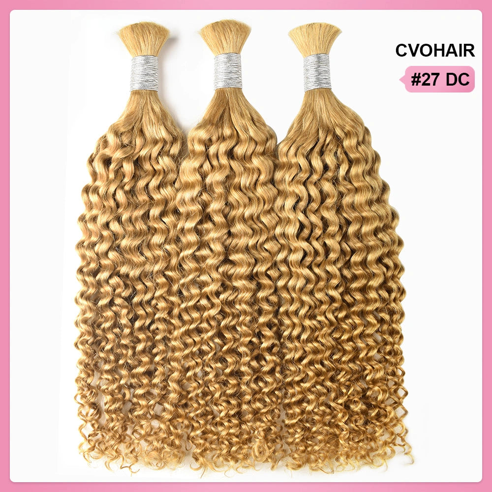 #27 Honey Blonde Deep Curly Hot Braids Bulk Human Hair BORUIHAIR