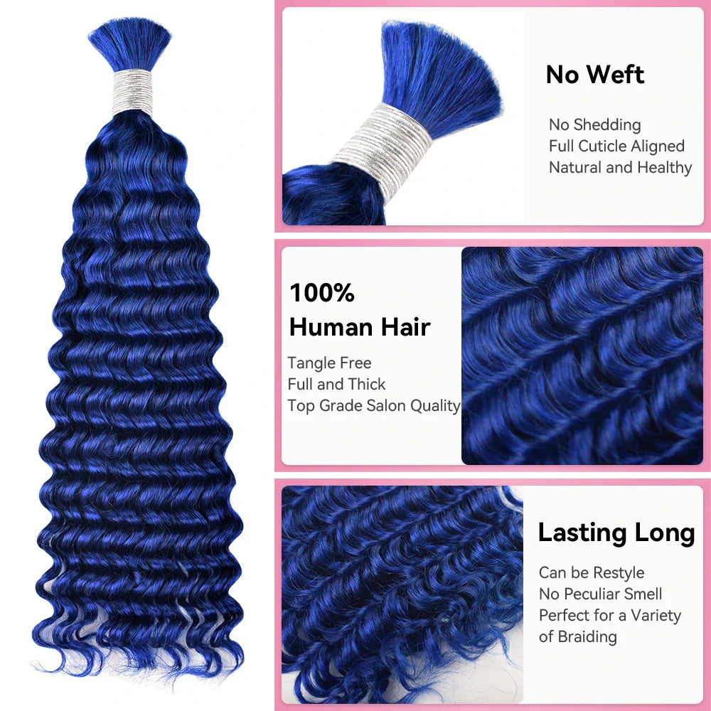 #Blue Deep Wave Hair Bulk | Bohemian | For Braiding | 100% Human Hair | BORUIHAIR