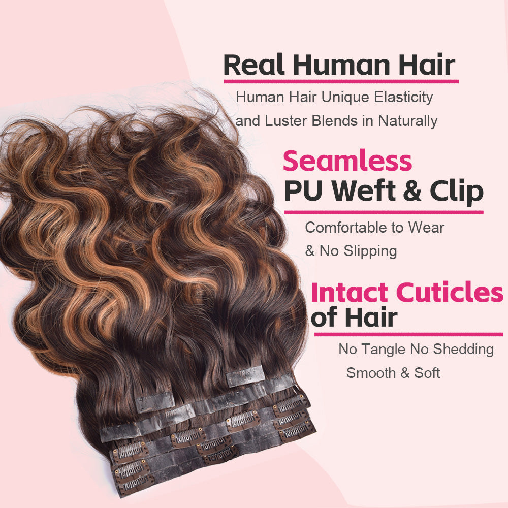 #P4/27/T4 Body Wave|6Pcs 100g | PU Seamless Clip ins Hair | 100% Human Hair | boruihair