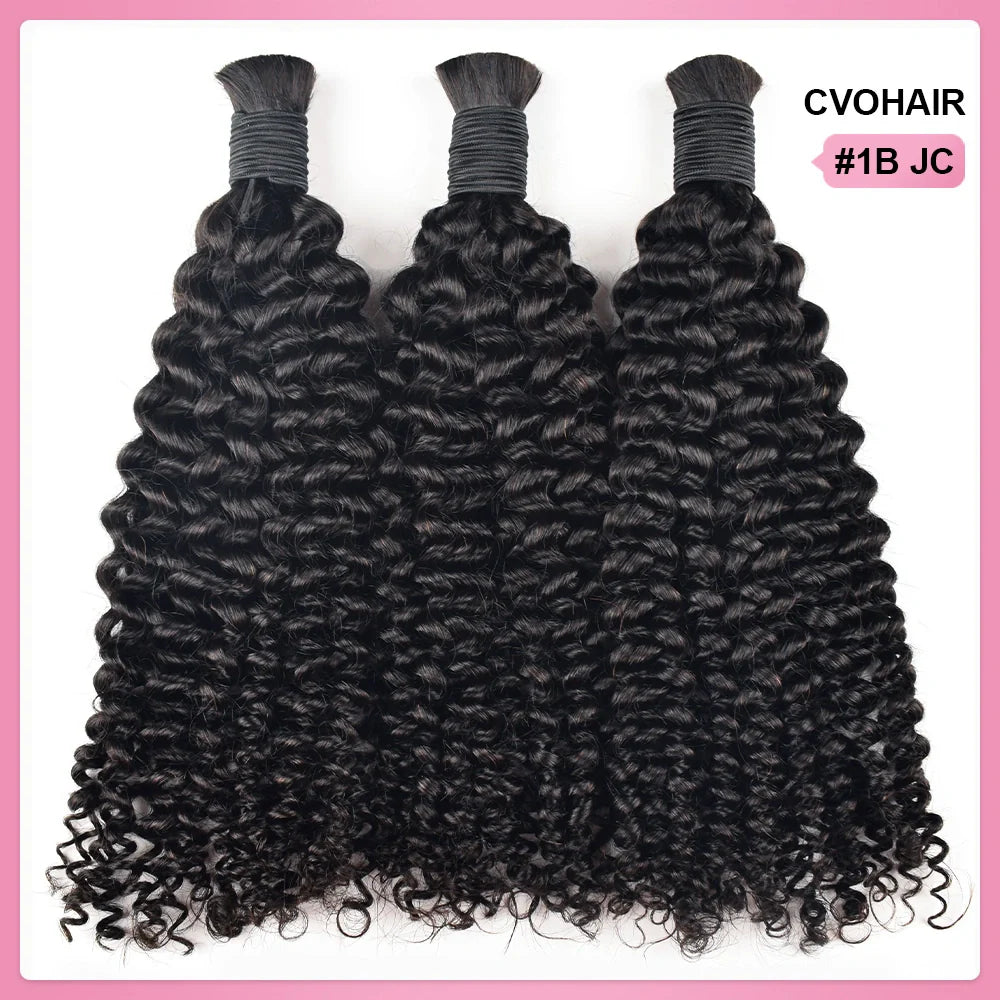 #1B Natural Black Boho Braids Jerry Curly No Weft Bulk Hair for Human Hair BORUIHAIR