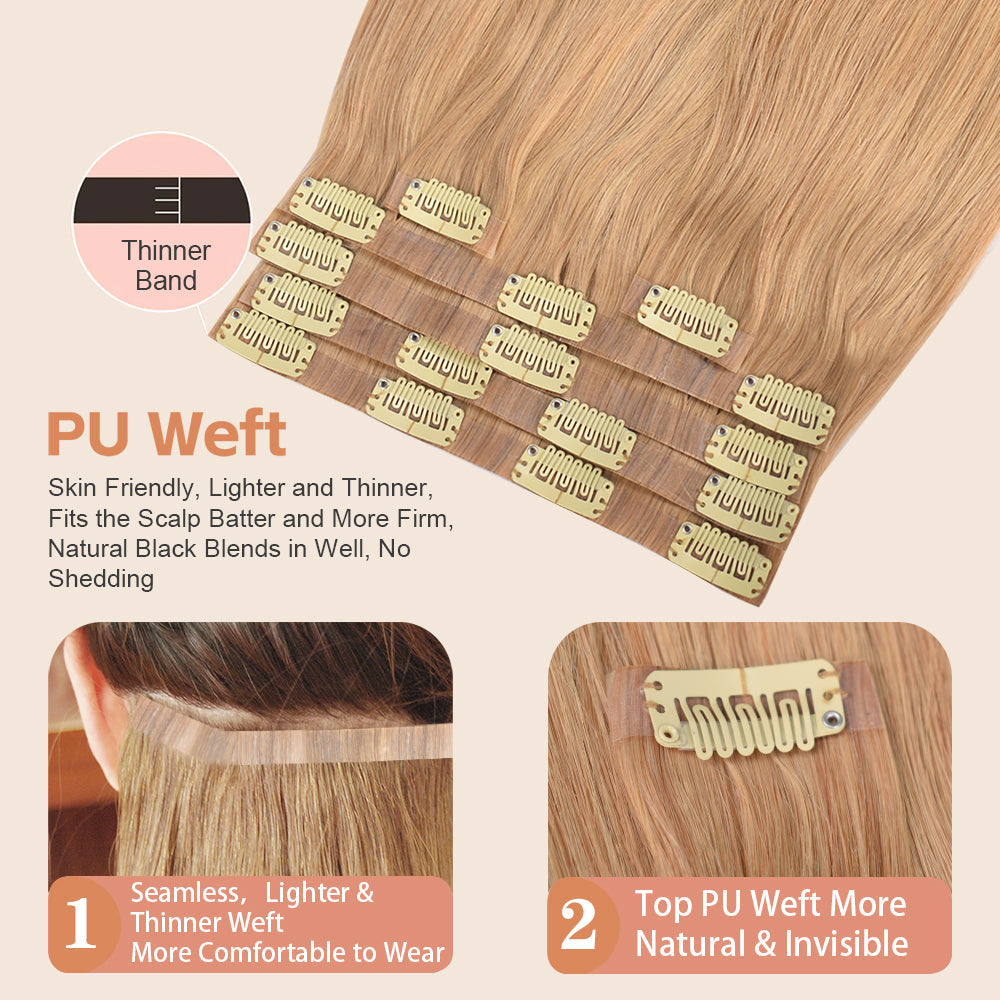 #18 Straight | Clip in Hair | 6Pcs 100g | PU Seamless Clip ins | Extensions Real Human Hair | boruihair