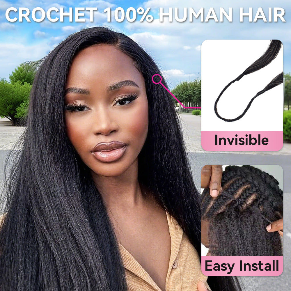 Kinky Straight Crochet Human Hair Pre Loop Extensions BORUIHAIR