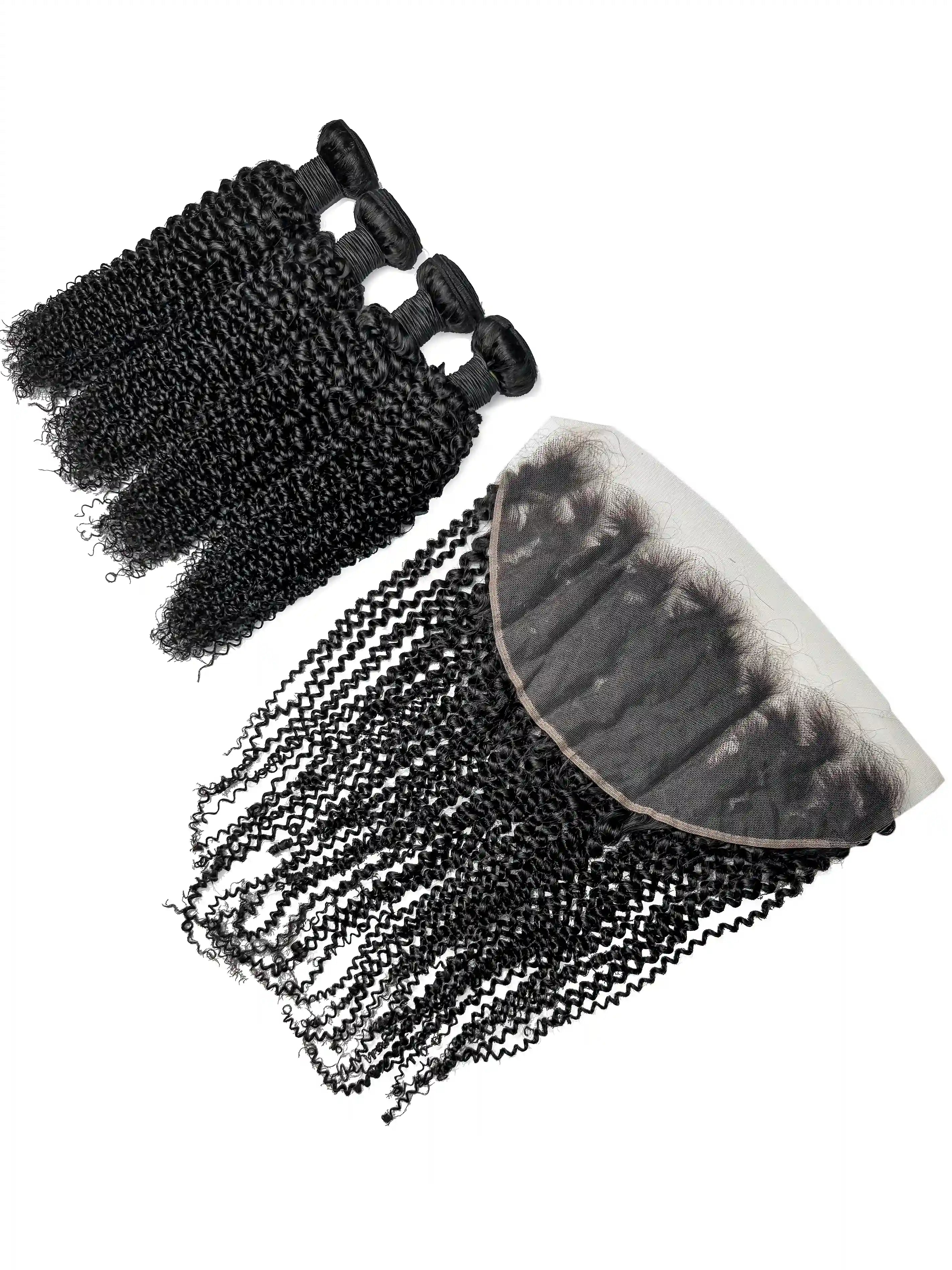 Kinky Curly 4PCS Bundles & 1PC 13x6 Lace Frontal | Transparent & HD Lace | 100% Human Hair | Top Virgin Hair