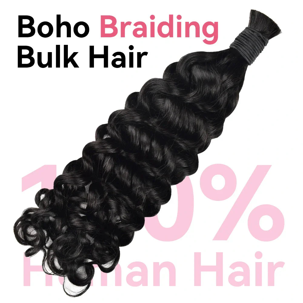 #1 Jet Black Italian Curly 100% Human Hair Braid Styles BORUIHAIR
