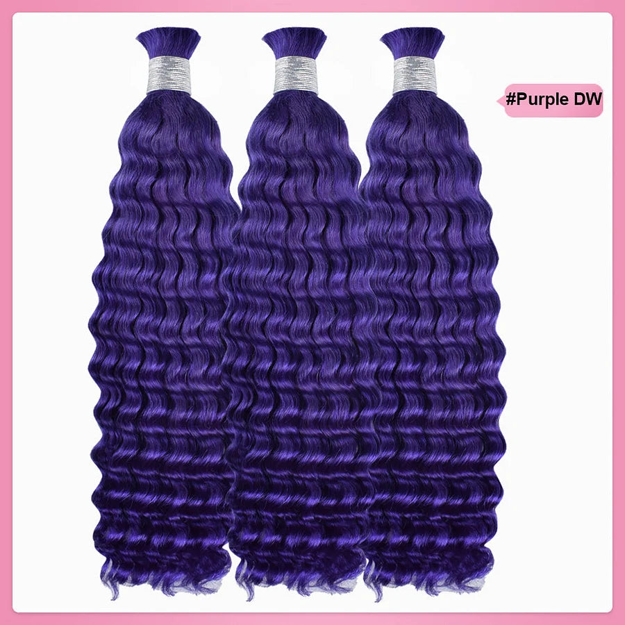 Purple Customized Boho Braids Deep Wave Hair Bulk | Boho Braids | No Weft | 100% Human Hair | BORUIHAIR