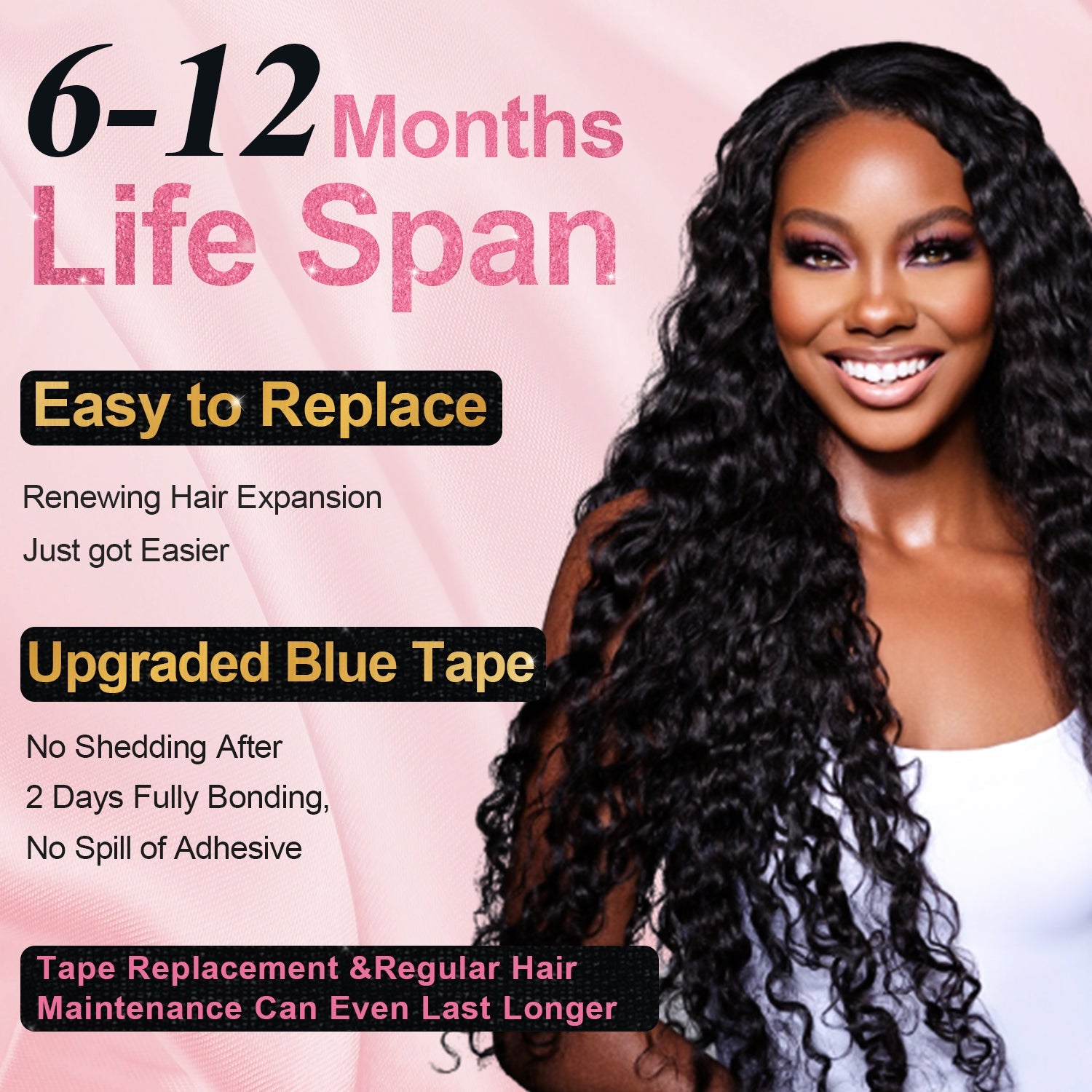 #1B Italian Curly Tape in Hair  Extensions 20pcs 50g/pack Seamless Skin Weft Hair | 100% Human Hair | BORUIHAIR