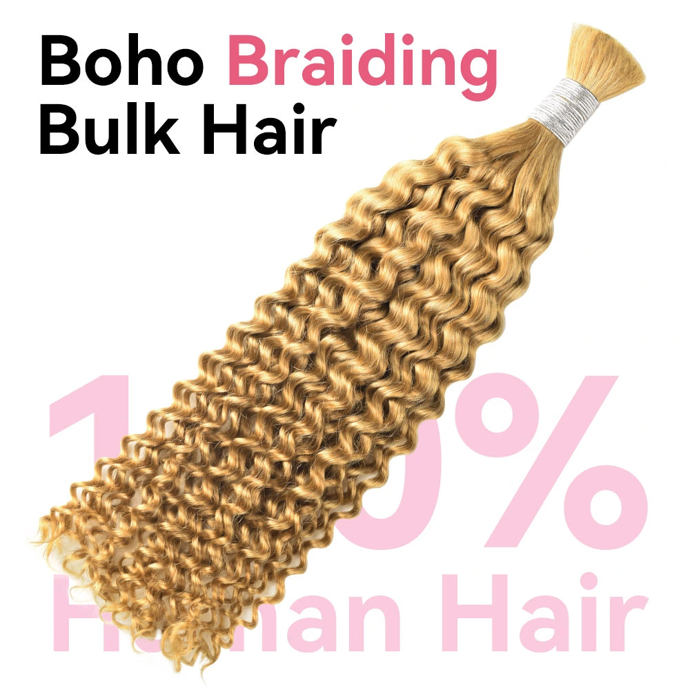#27 Honey Blonde Deep Curly Hot Braids Bulk Human Hair BORUIHAIR