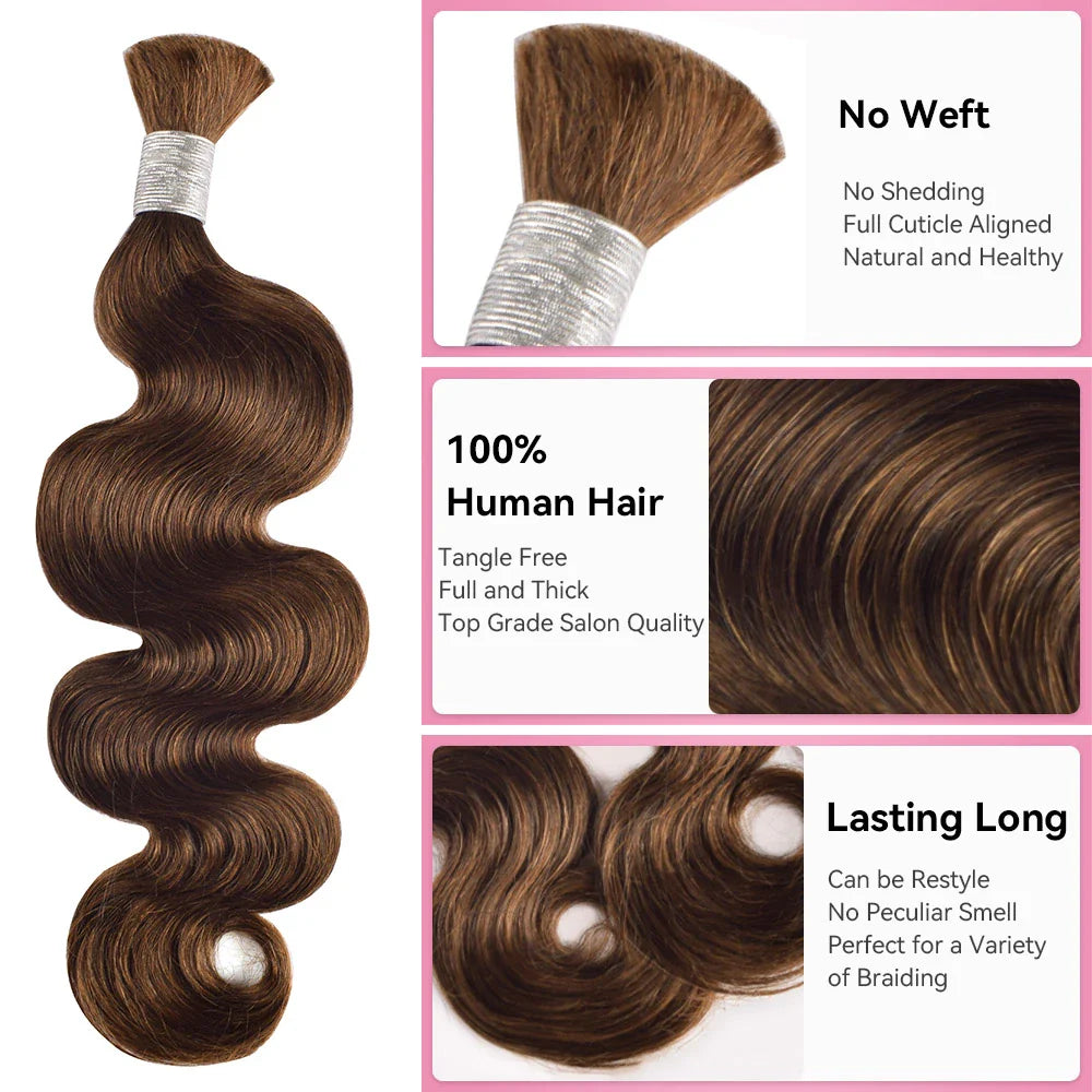 #4 Body Wave Hair Bulk | For Braiding | 100% Human Hair | BORUIHAIR