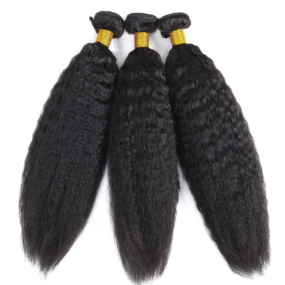 Kinky Straight 3PCS Bundles & 1PC Closure or Frontal – 5x5, 13x4 & 13x6 | 100% Human Hair | Transparent Lace Wig | Boruihair