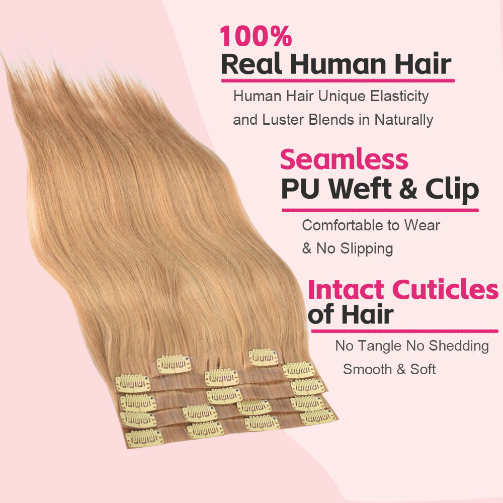#18 Straight | Clip in Hair | 6Pcs 100g | PU Seamless Clip ins | Extensions Real Human Hair | boruihair