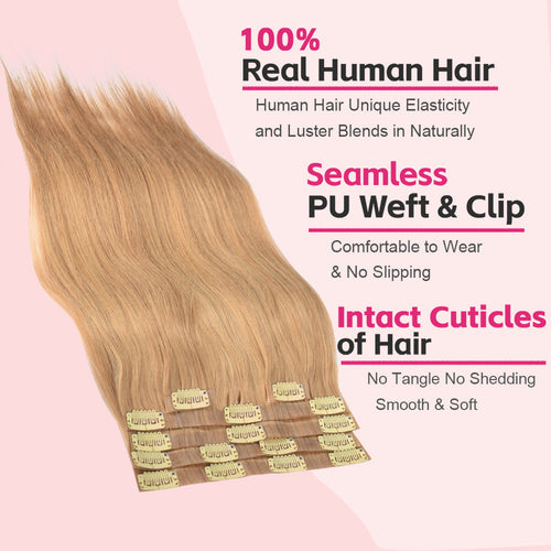 #18 Straight | Clip in Hair | 6Pcs 100g | PU Seamless Clip ins | Extensions Real Human Hair | boruihair