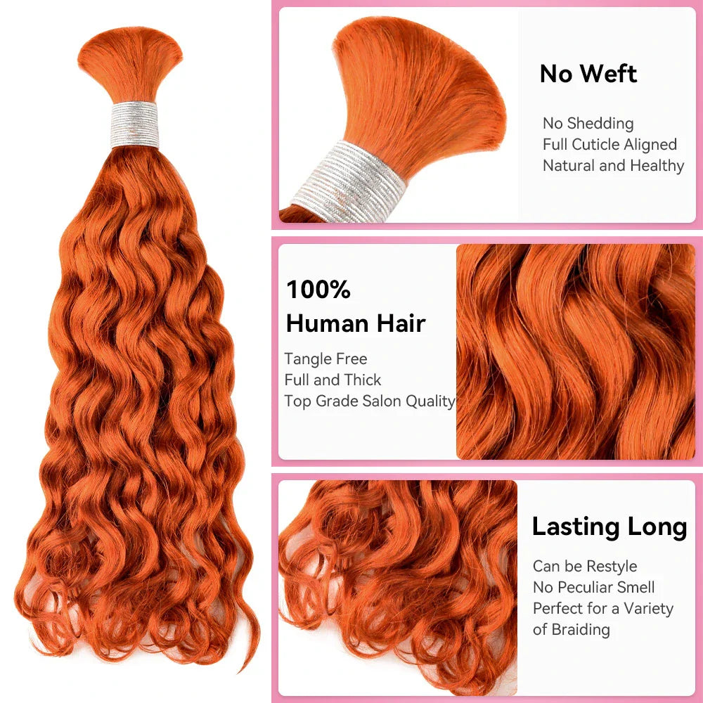 #350 Ginger Orange 100% Human Hair Italian Curly Braid Styles BORUIHAIR