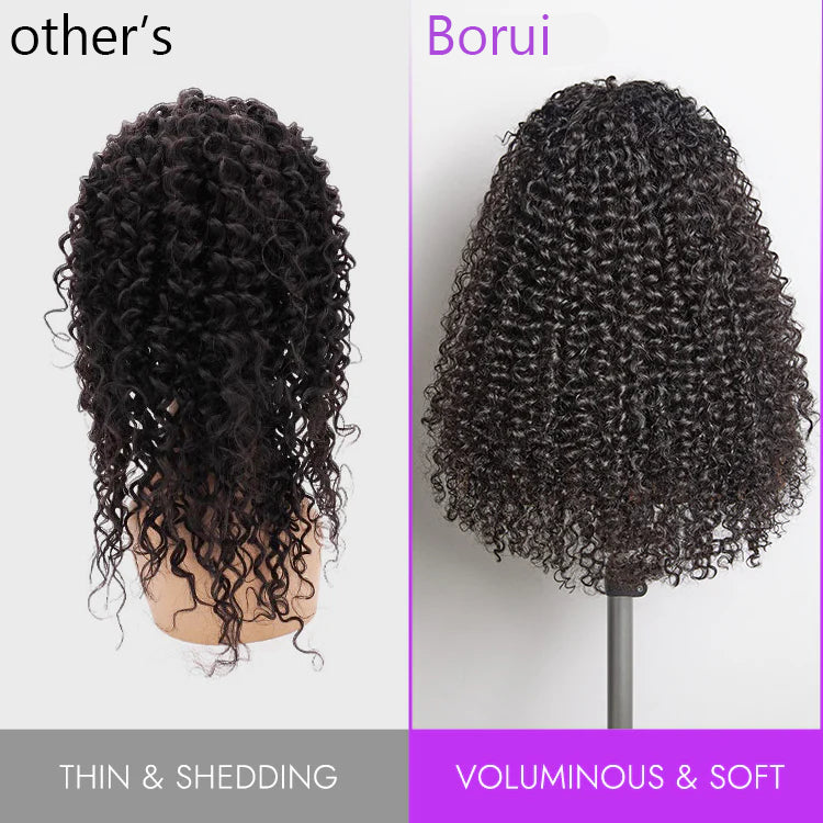 Super Double Drawn Pixie Curly Drawstring Wigs Easy To Wear & Go 3/4 Flip Over Half Wig Glueless Human Hair