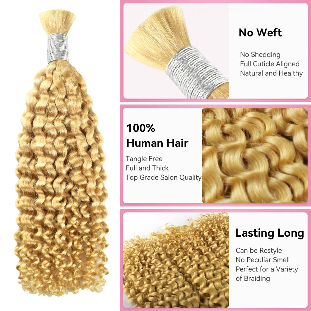 #613 Blonde Deep Curly Hot Braids Bulk Human Hair BORUIHAIR