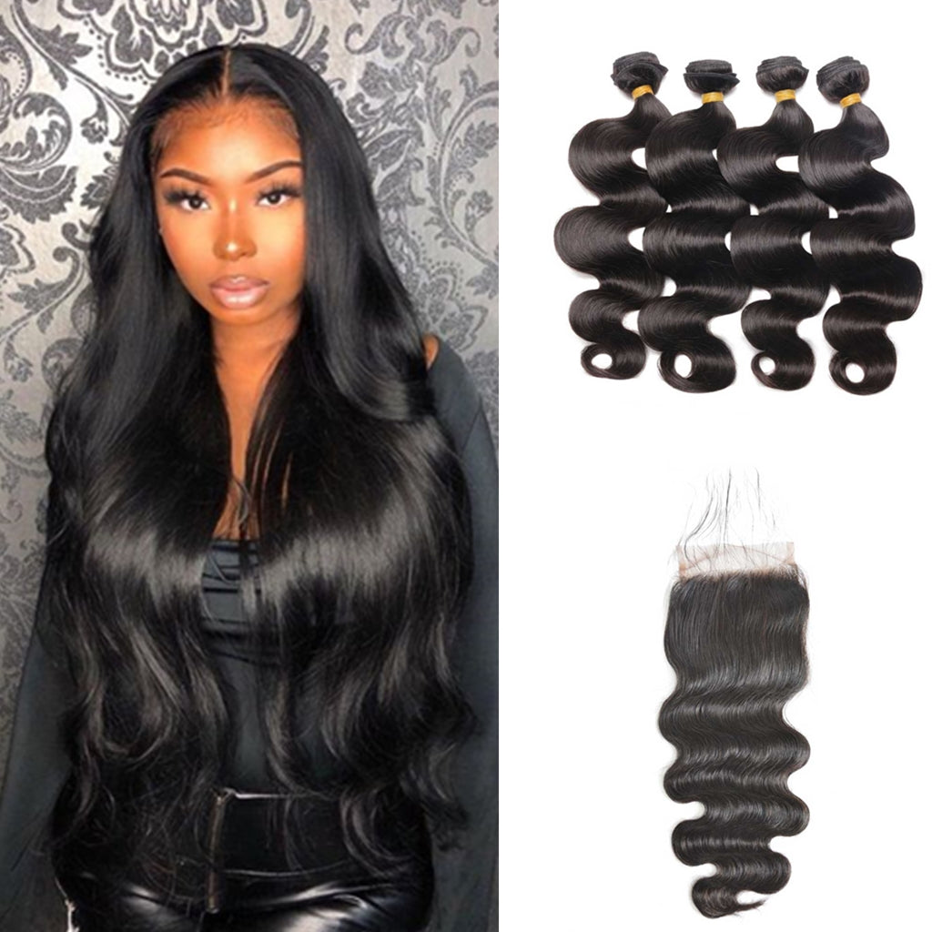 Body Wave 4PCS Bundles & 1PC Closure or Frontal – 5x5, 13x4 & 13x6 | 100% Human Hair | Transparent Lace Wig | Boruihair