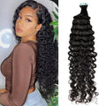 #1B Deep Curly Tape in Hair  Extensions 20pcs 50g/pack Seamless Skin Weft Hair | 100% Human Hair | BORUIHAIR