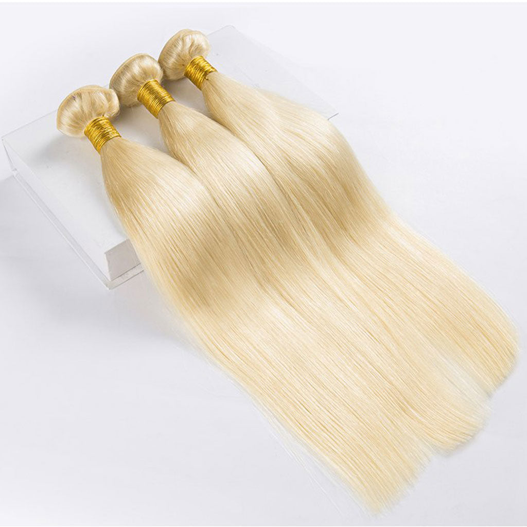 12A 3PCS + 13X4/13X6 Transparent Lace Frontal Straight #613 Bundles With Transparent Lace Frontal