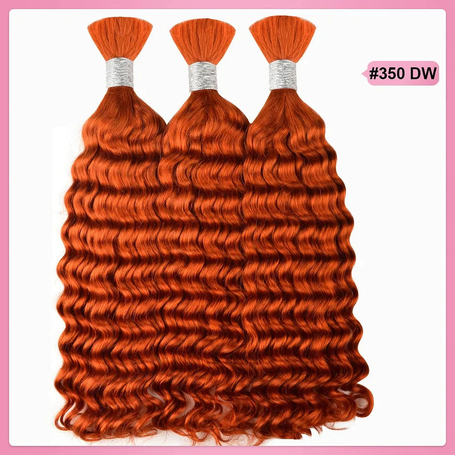 #350 Ginger Orange Deep Wave Hair Bulk | For Braiding | 100% Human Hair | BORUIHAIR
