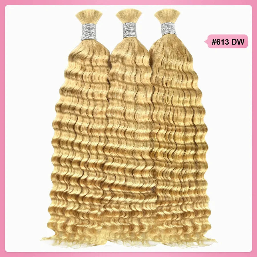 #613 Blonde Deep Wave Hair Bulk | For Braiding | 100% Human Hair | BORUIHAIR