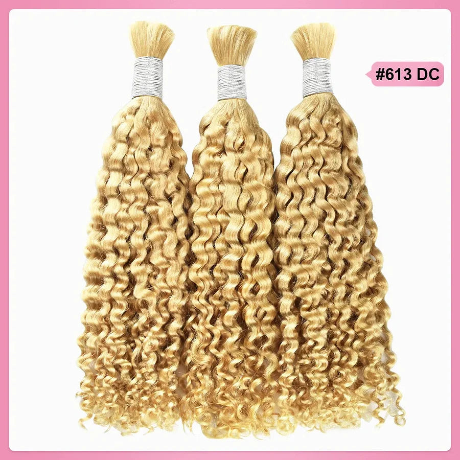 #613 Blonde Deep Curly Hot Braids Bulk Human Hair BORUIHAIR