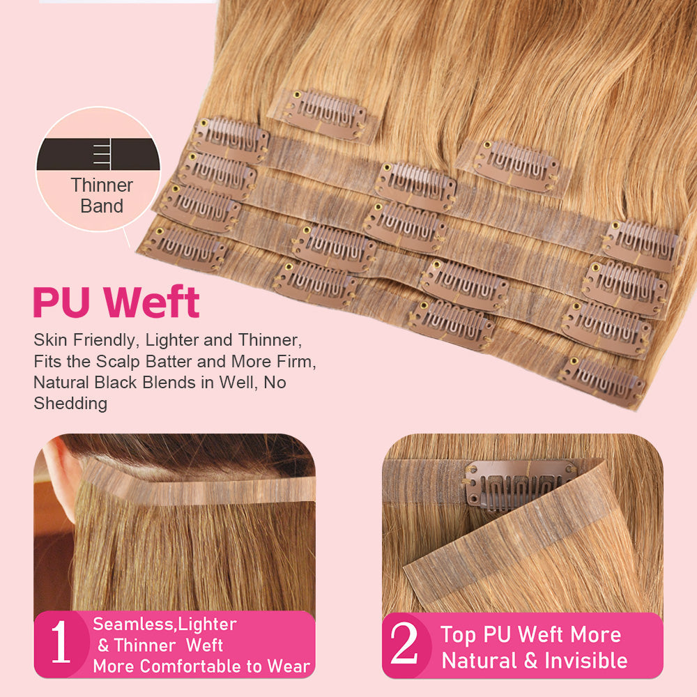 #12 Straight | Clip in Hair | 6Pcs 100g | PU Seamless Clip ins | Extensions Real Human Hair | boruihair