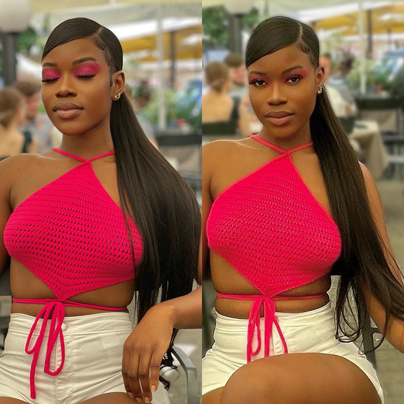 Straight 12A Warp Around Ponytails 100% Human Hair Ponytails